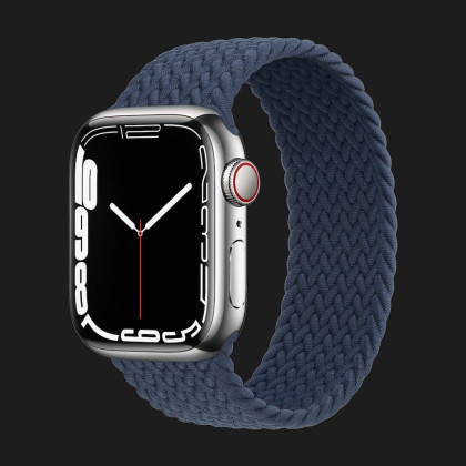 Apple Watch Series 7 41mm Silver Stainless Steel Case with Braided Solo Loop (Abyss Blue)